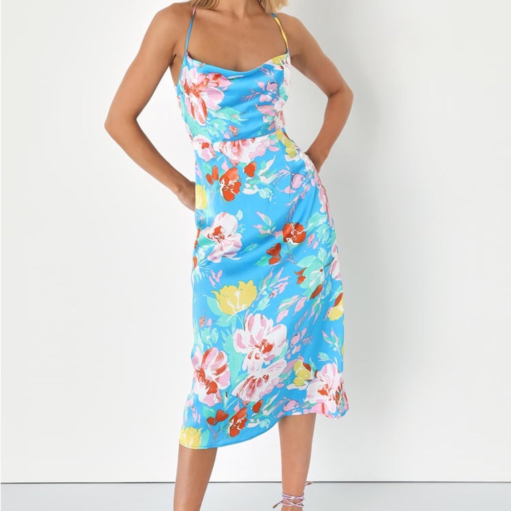 Lulus Floral Blue Midi Dress
